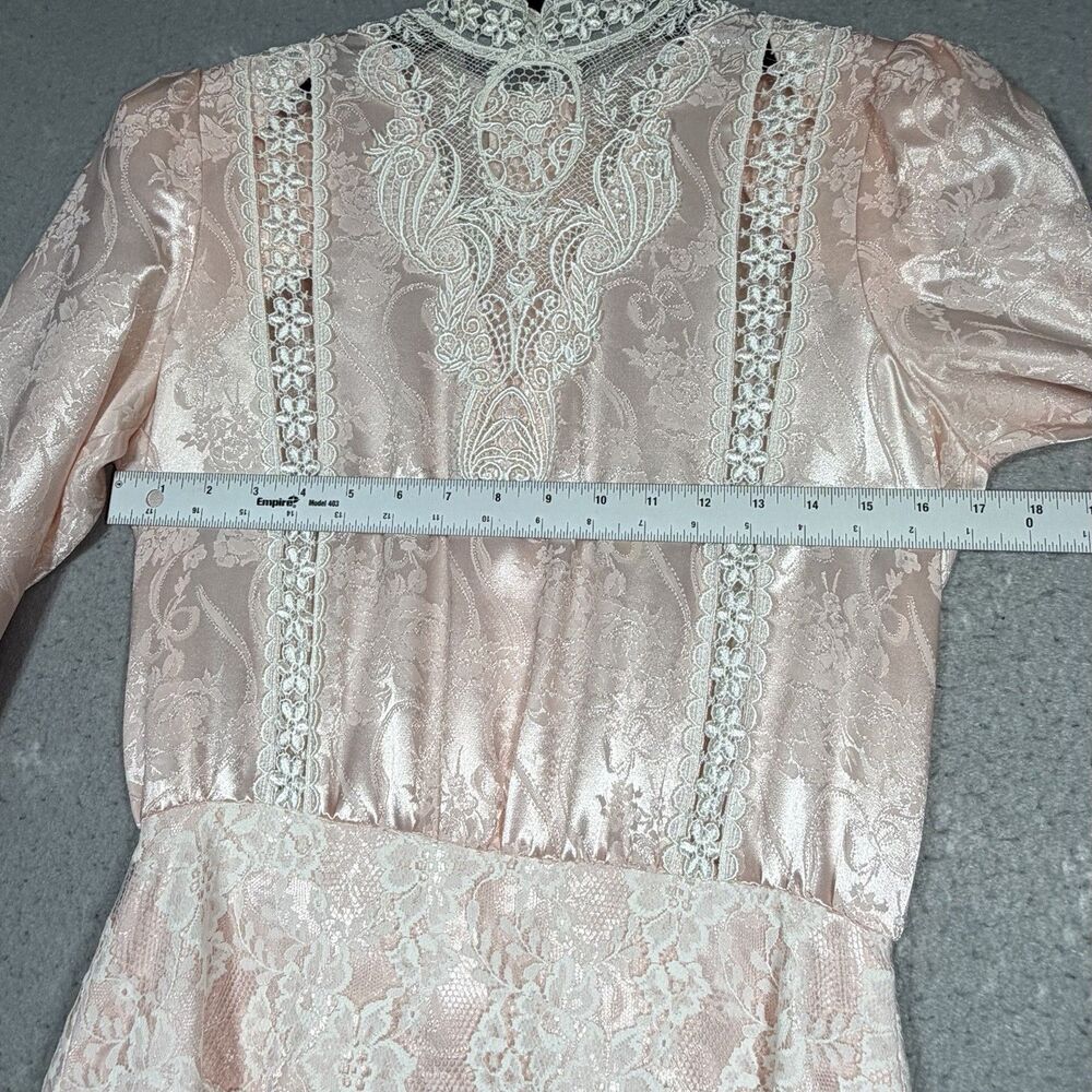 Vintage Scott McClintock Satin Lace Dress Size 8 Pink Victorian Prairie Y2K - Picture 7 of 14